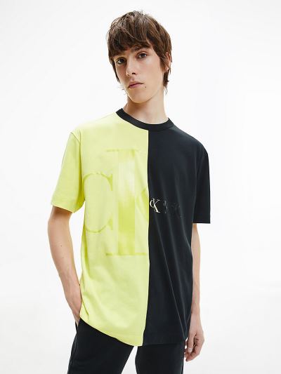 Calvin Klein Ruhák HU225678 | Calvin Klein Organic Cotton Colour Block Férfi Póló Világos Zöld / Fek